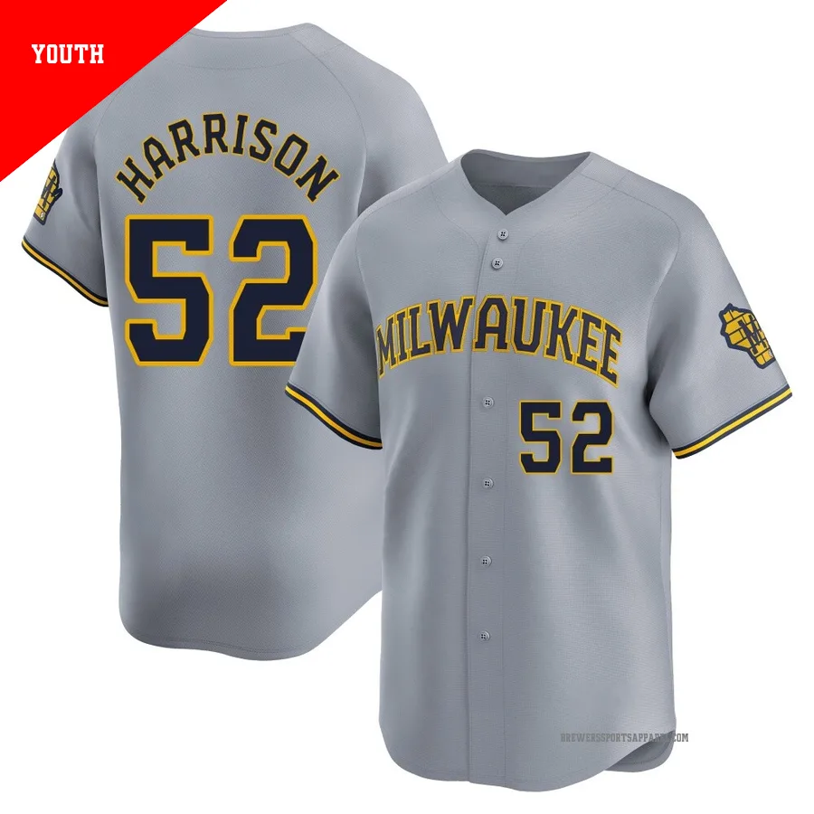 Milwaukee Brewers ＃52 Kyle Harrison Youth Gray Limited Away Jersey