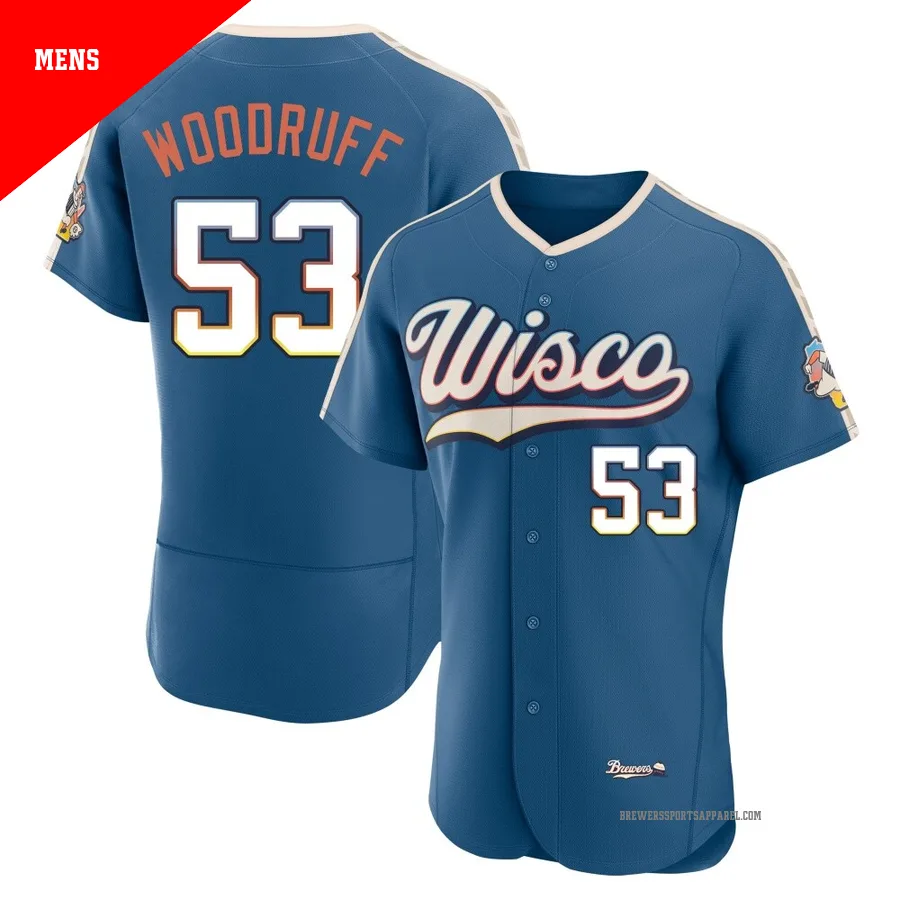 Milwaukee Brewers ＃53 Brandon Woodruff Men's Blue Authentic Mineral 2026 City Connect Stadium Jersey