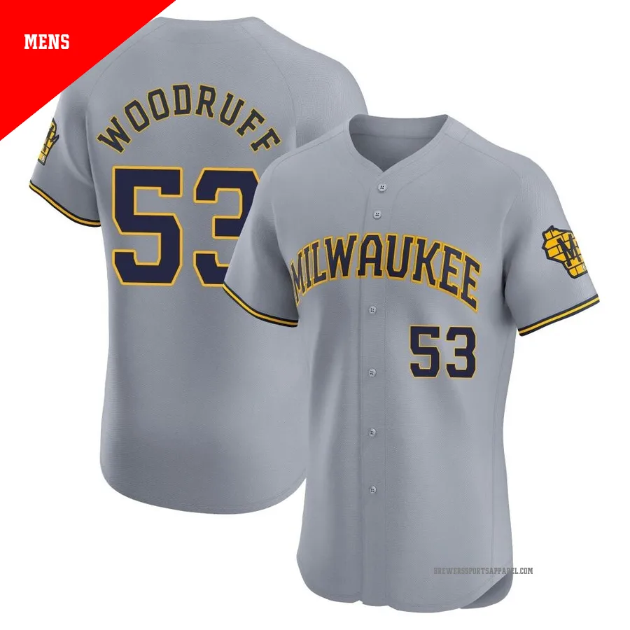 Milwaukee Brewers ＃53 Brandon Woodruff Men's Gray Elite Road Jersey