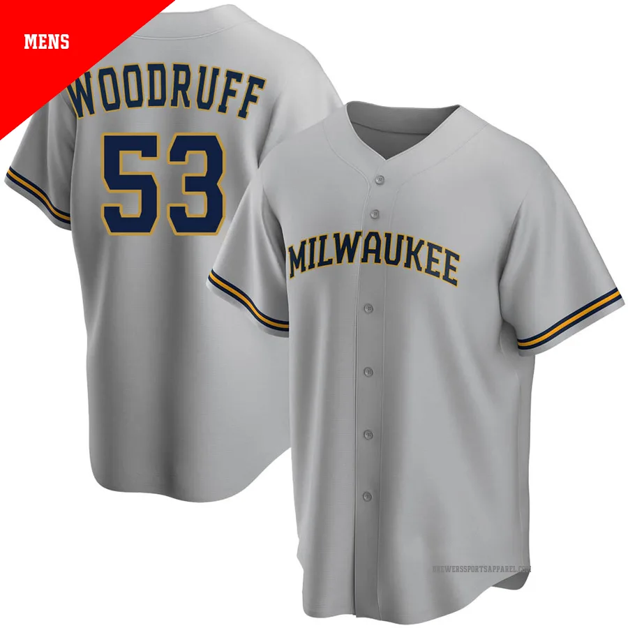 Milwaukee Brewers ＃53 Brandon Woodruff Men's Gray Replica Road Jersey
