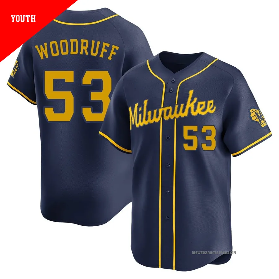 Milwaukee Brewers ＃53 Brandon Woodruff Youth Navy Limited Alternate Jersey