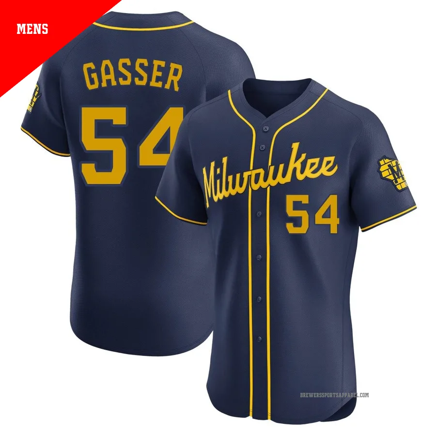 Milwaukee Brewers ＃54 Robert Gasser Men's Navy Elite Alternate Jersey