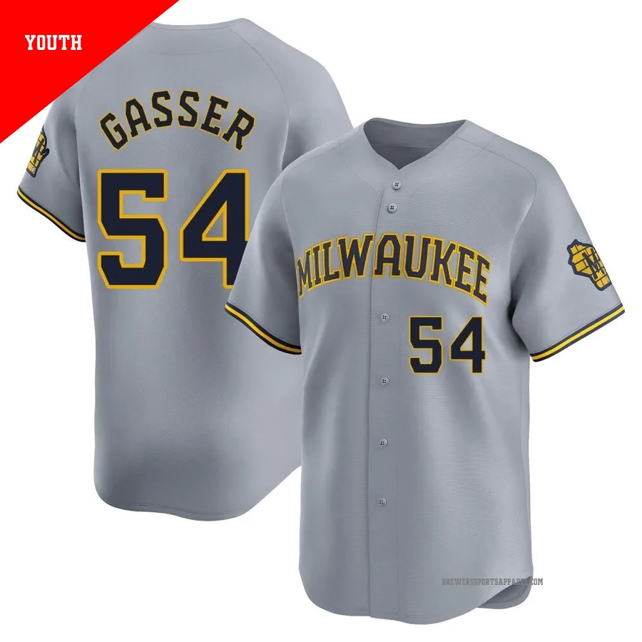 Milwaukee Brewers ＃54 Robert Gasser Youth Gray Limited Away Jersey