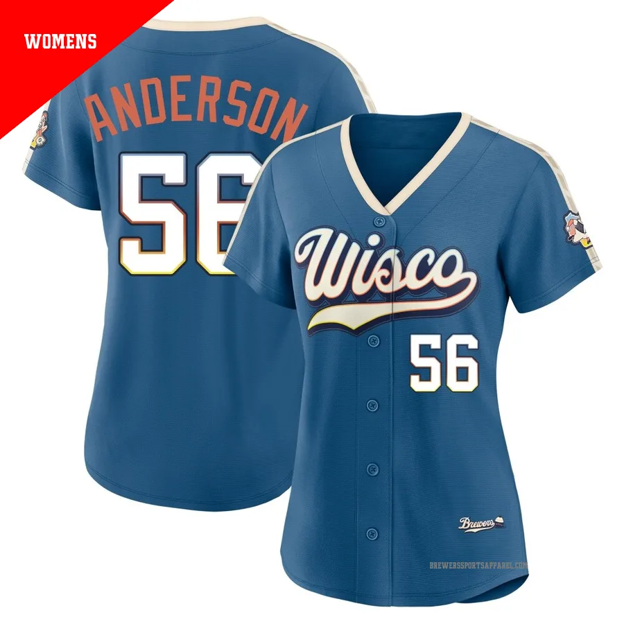 Milwaukee Brewers ＃56 Grant Anderson Women's Blue Limited Mineral 2026 City Connect Stadium Jersey