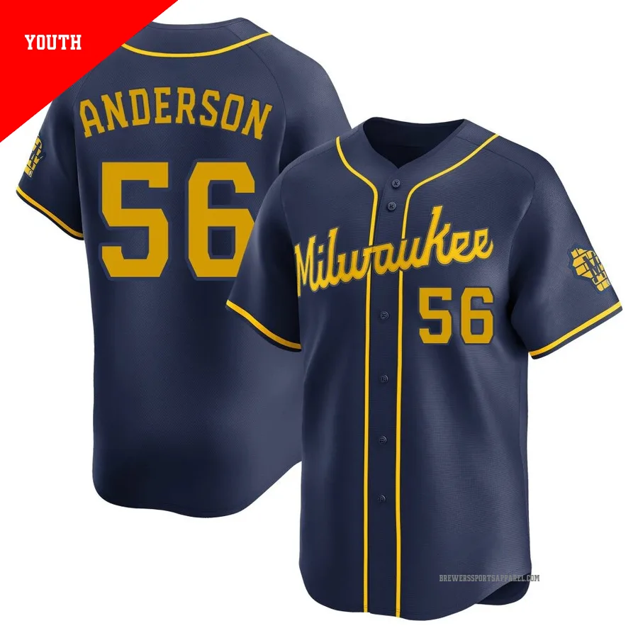 Milwaukee Brewers ＃56 Grant Anderson Youth Navy Limited Alternate Jersey