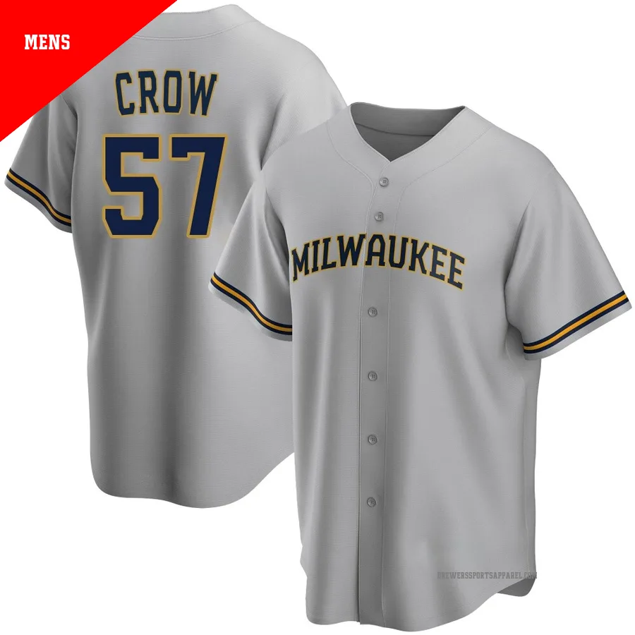 Milwaukee Brewers ＃57 Coleman Crow Men's Gray Replica Road Jersey