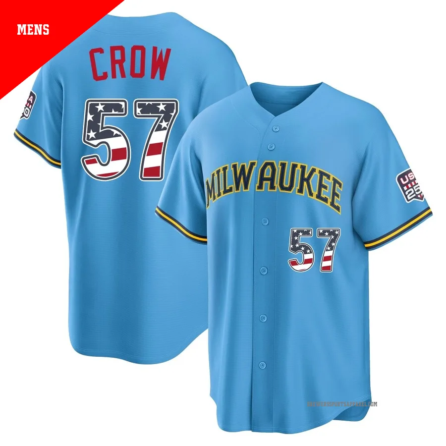 Milwaukee Brewers ＃57 Coleman Crow Men's Light Blue Limited USA 250 Fourth Of July Road Stadium Jersey