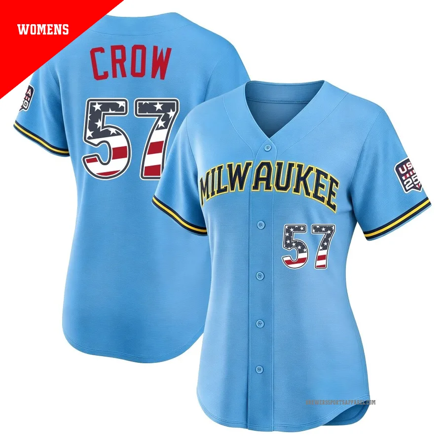 Milwaukee Brewers ＃57 Coleman Crow Women's Light Blue Limited USA 250 Fourth Of July Road Stadium Jersey