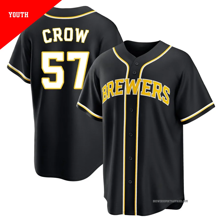 Milwaukee Brewers ＃57 Coleman Crow Youth Black Replica Fashion Out Jersey