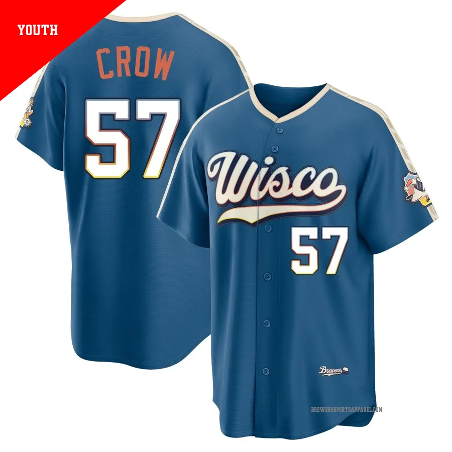 Milwaukee Brewers ＃57 Coleman Crow Youth Blue Limited Mineral 2026 City Connect Stadium Jersey
