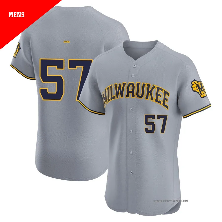 Milwaukee Brewers ＃57 Sammy Peralta Men's Gray Elite Road Jersey