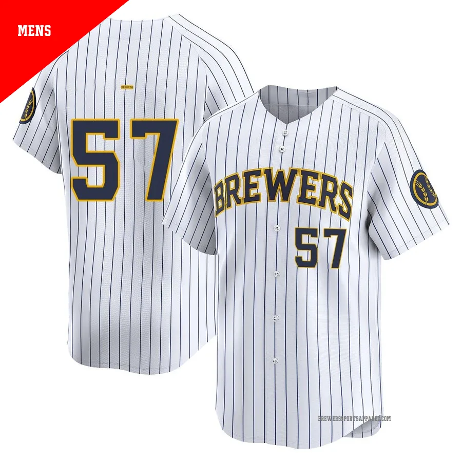 Milwaukee Brewers ＃57 Sammy Peralta Men's White Limited Alternate Jersey