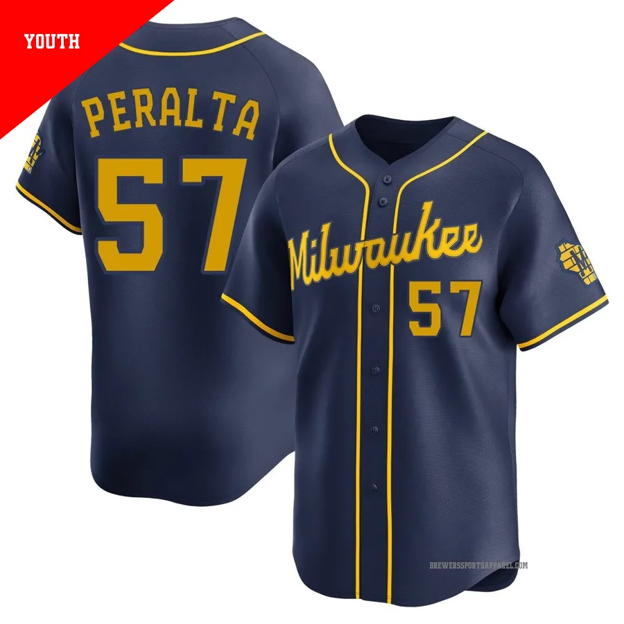 Milwaukee Brewers ＃57 Sammy Peralta Youth Navy Limited Alternate Jersey