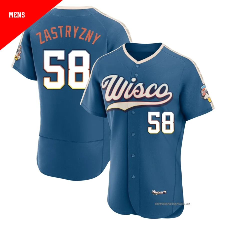 Milwaukee Brewers ＃58 Rob Zastryzny Men's Blue Authentic Mineral 2026 City Connect Stadium Jersey