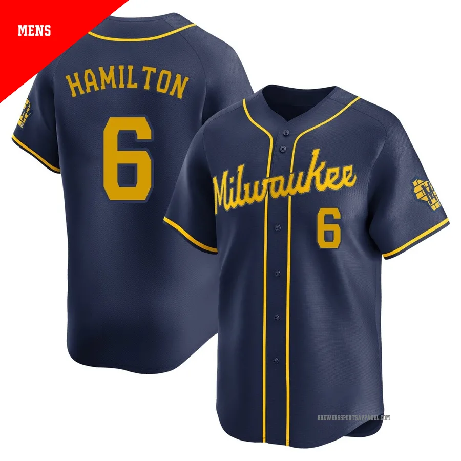 Milwaukee Brewers ＃6 David Hamilton Men's Navy Limited Alternate Jersey