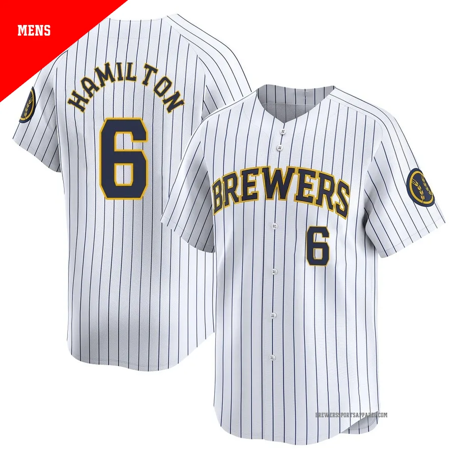 Milwaukee Brewers ＃6 David Hamilton Men's White Limited Alternate Jersey