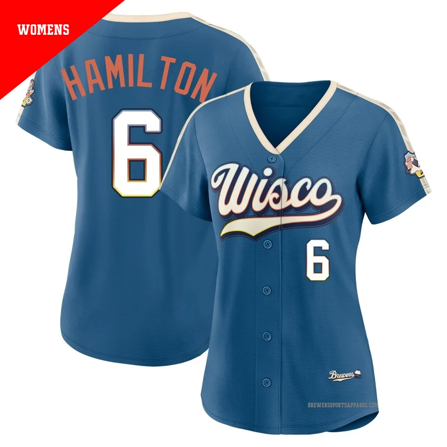 Milwaukee Brewers ＃6 David Hamilton Women's Blue Limited Mineral 2026 City Connect Stadium Jersey