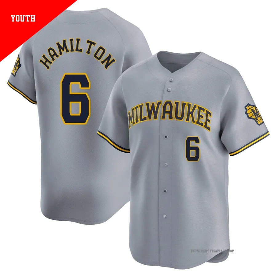 Milwaukee Brewers ＃6 David Hamilton Youth Gray Limited Away Jersey