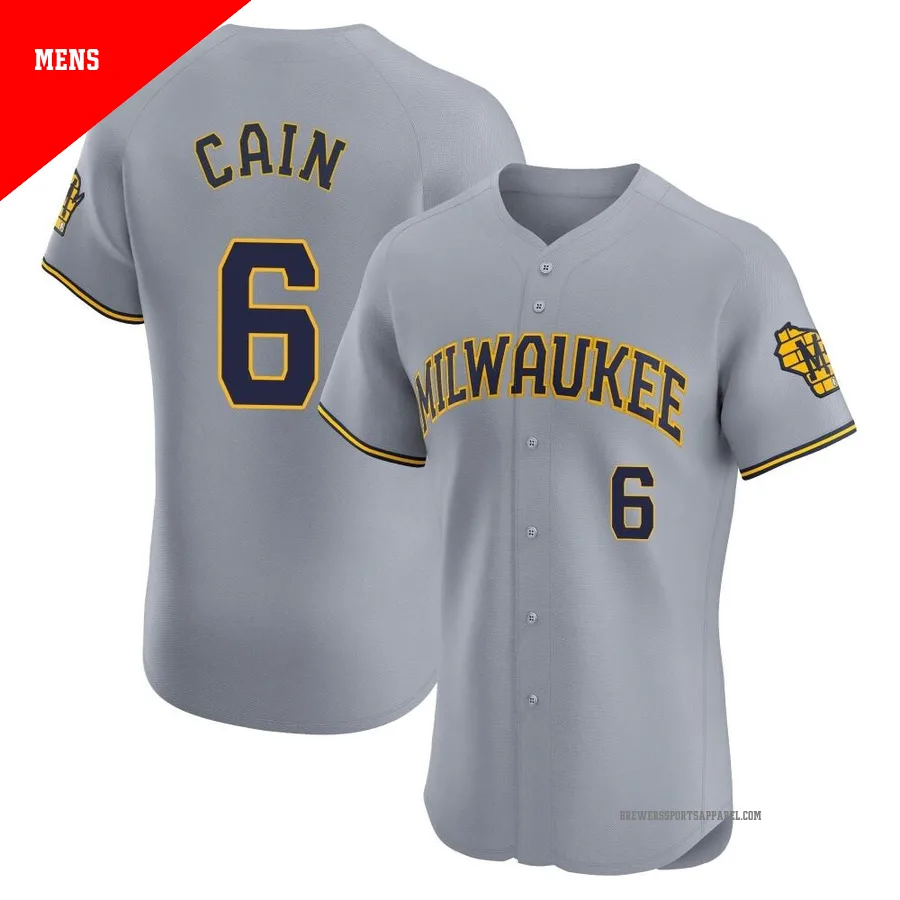 Milwaukee Brewers ＃6 Lorenzo Cain Men's Gray Elite Road Jersey