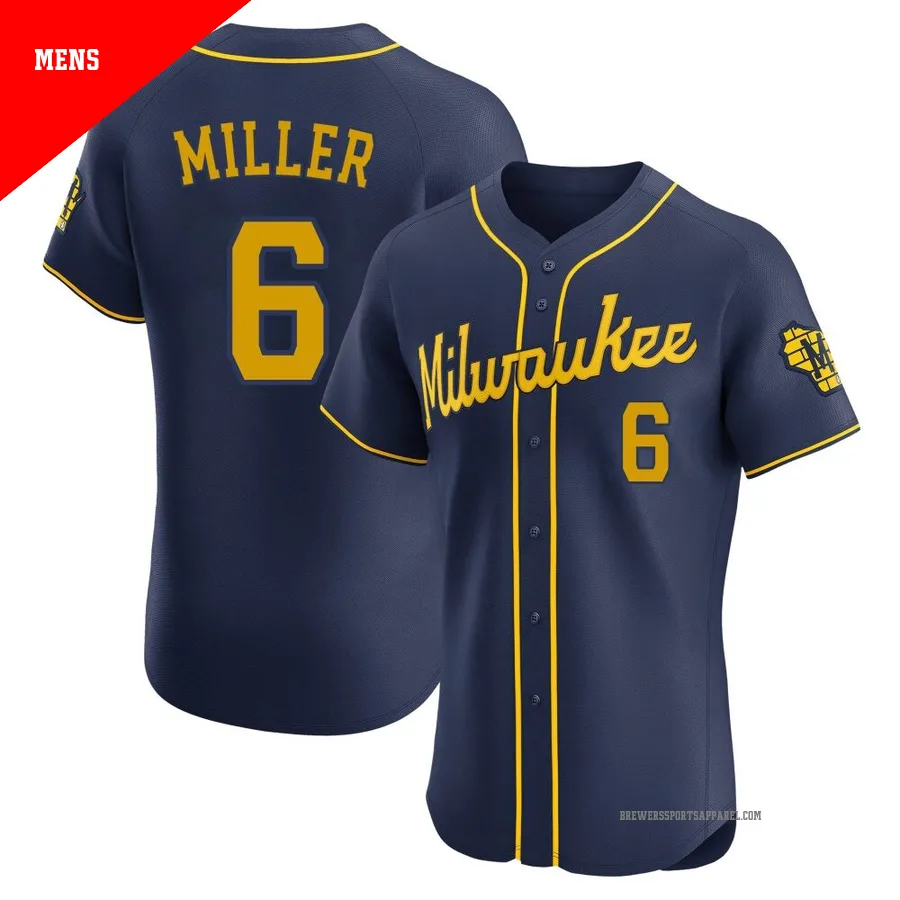 Milwaukee Brewers ＃6 Owen Miller Men's Navy Elite Alternate Jersey