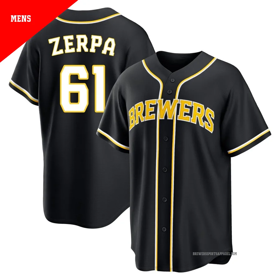 Milwaukee Brewers ＃61 Angel Zerpa Men's Black Replica Fashion Out Jersey