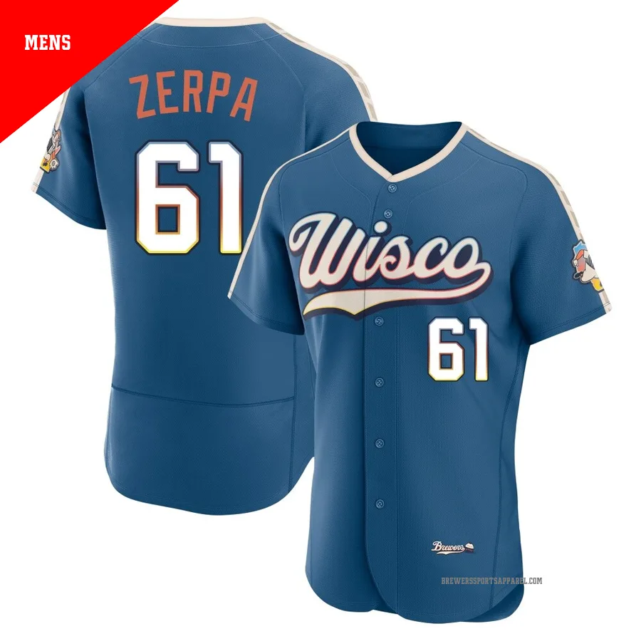 Milwaukee Brewers ＃61 Angel Zerpa Men's Blue Authentic Mineral 2026 City Connect Stadium Jersey
