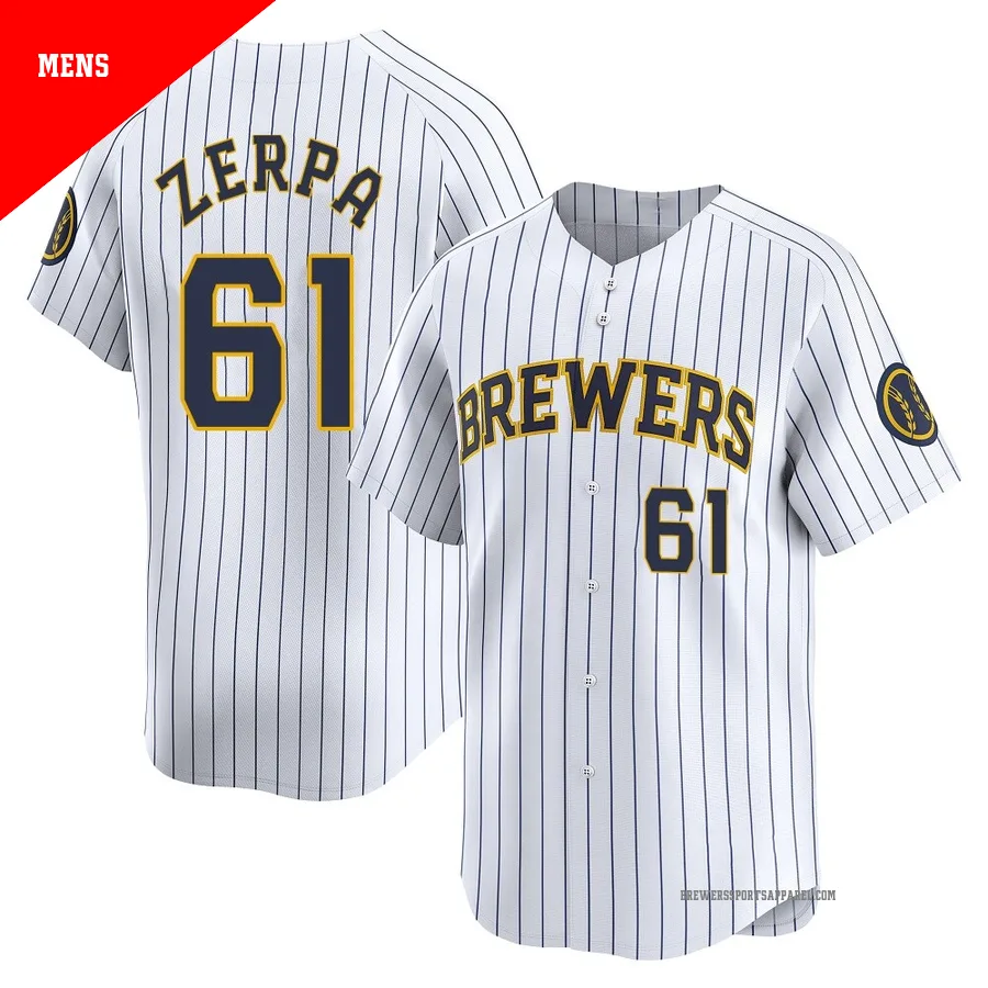 Milwaukee Brewers ＃61 Angel Zerpa Men's White Limited Alternate Jersey