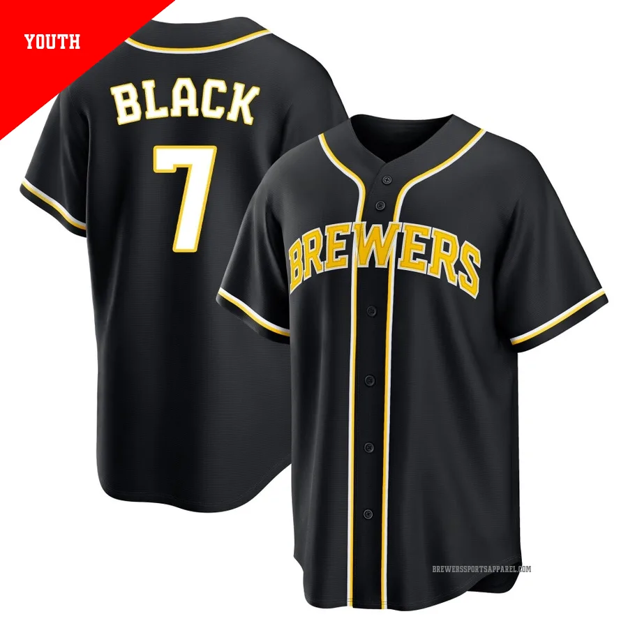 Milwaukee Brewers ＃7 Tyler Black Youth Black Replica Fashion Out Jersey