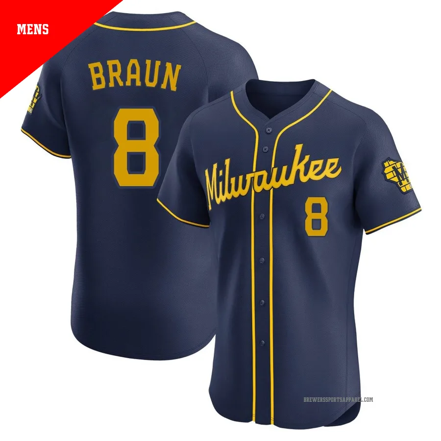 Milwaukee Brewers ＃8 Ryan Braun Men's Navy Elite Alternate Jersey