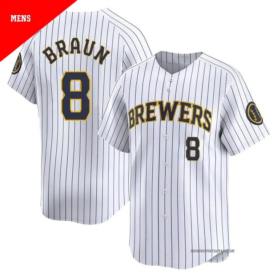 Milwaukee Brewers ＃8 Ryan Braun Men's White Limited Alternate Jersey