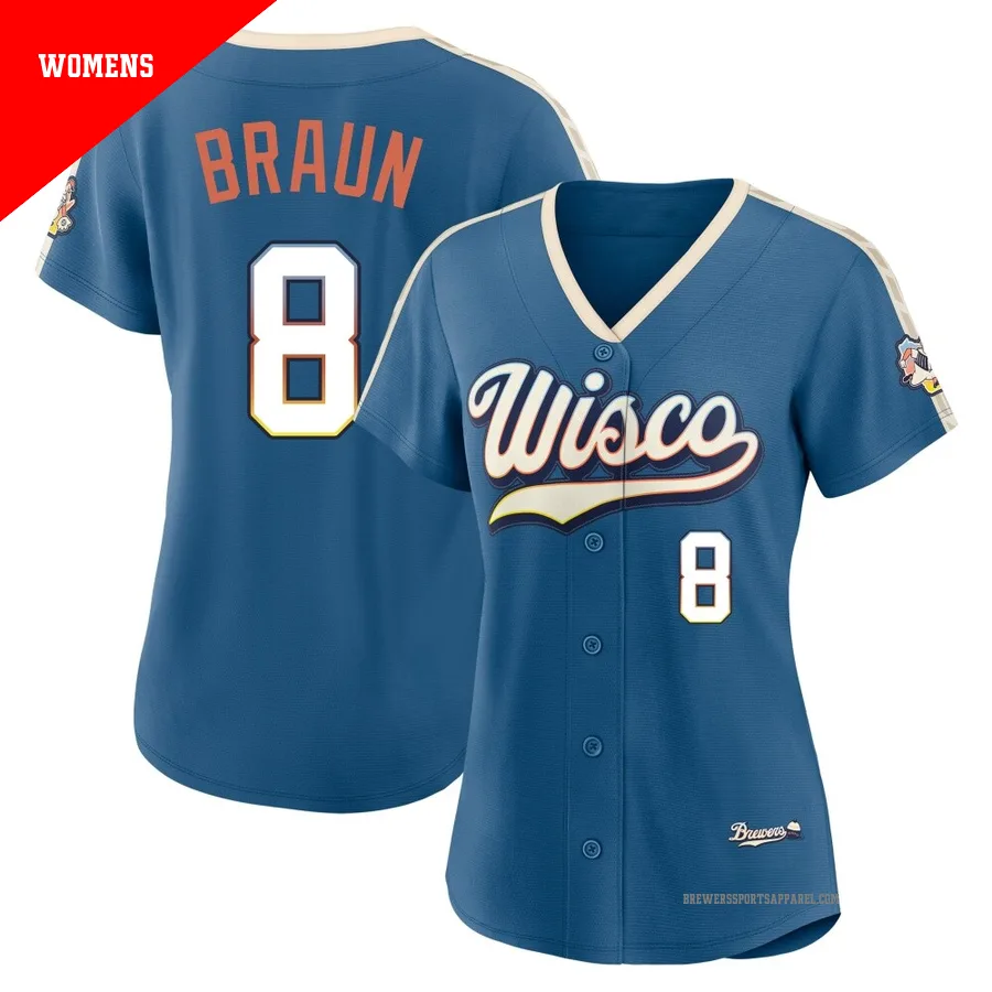Milwaukee Brewers ＃8 Ryan Braun Women's Blue Limited Mineral 2026 City Connect Stadium Jersey