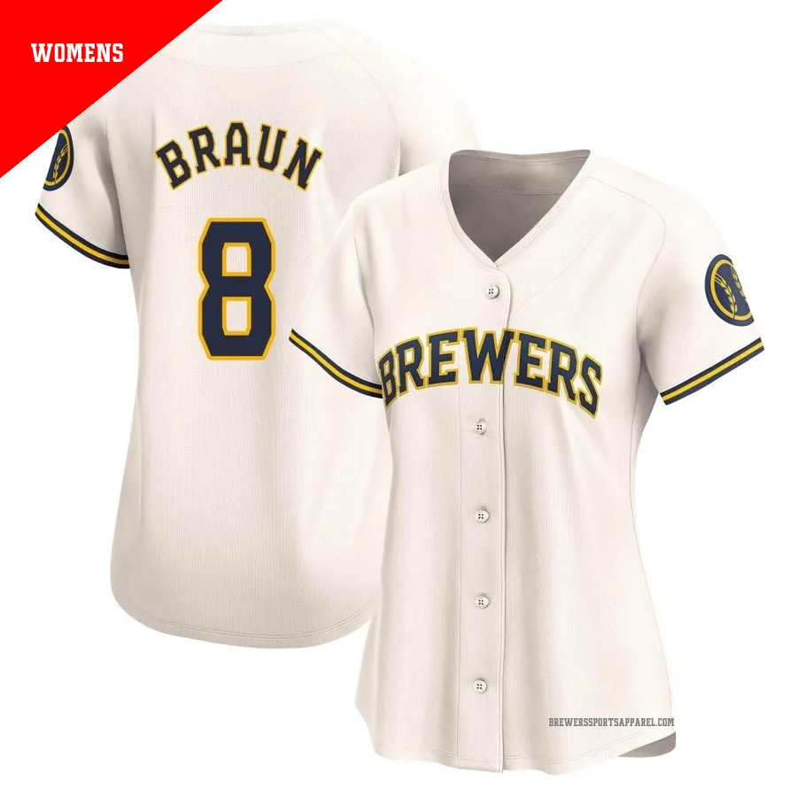Milwaukee Brewers ＃8 Ryan Braun Women's Cream Limited Home Jersey